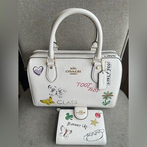 NWT！2PCS COACH ROWAN SATCHEL BAG WITH SKETCH PRINT（CAK19）AND MEDIUM WALLET